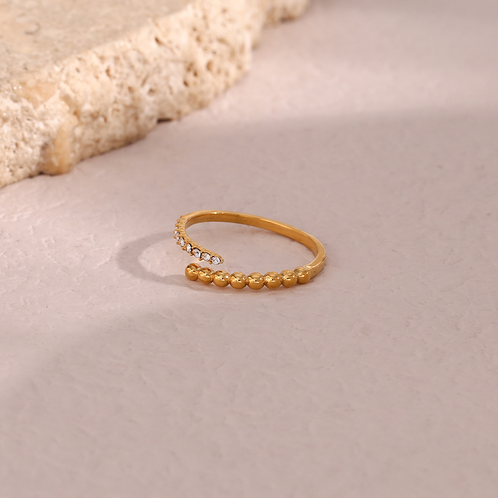 Fashion Round Stainless Steel Plating Inlay Zircon Open Ring 1 Piece