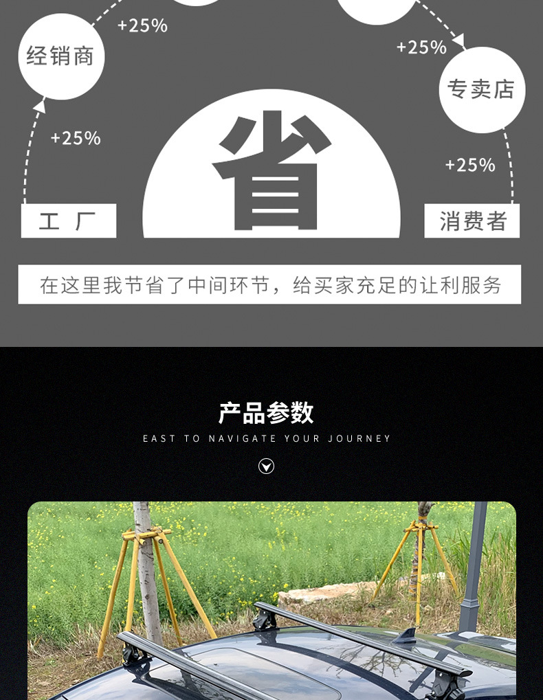 Suitable for Car Roof Universal Tiger Claw Luggage Rack Crossbar Load-Bearing Aluminum Alloy Lockable Travel Rack Sedan Suv