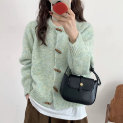 牛角扣长袖针织开衫女春秋2025款韩版宽松慵懒风毛衣外套上衣女潮