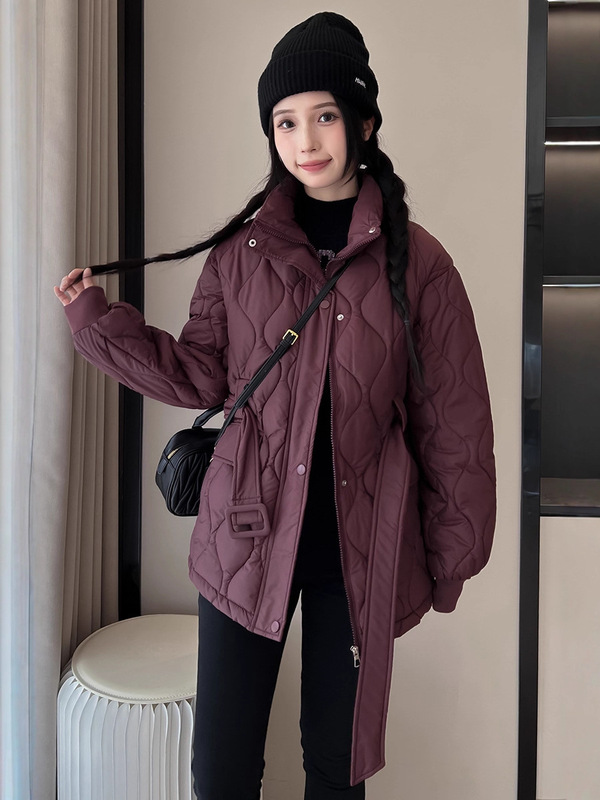 波浪纹收腰羽绒棉衣女2025年新款冬季立领韩版收腰棉服棉袄外套|undefined