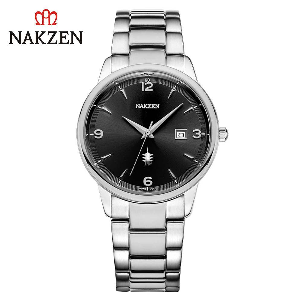 Famosa ciudad antigua NAKZEN1006 nuevo cinturón de acero simple movimiento cuarzo reloj conmemorativo del regalo negocio calendario los hombres