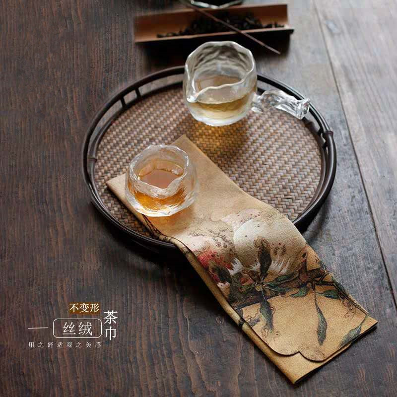 Venta al por mayor de terciopelo toalla de té absorbente Zen estilo chino vintage té arte té tela estera de té Kung Fu juego de té ceremonia del té partes