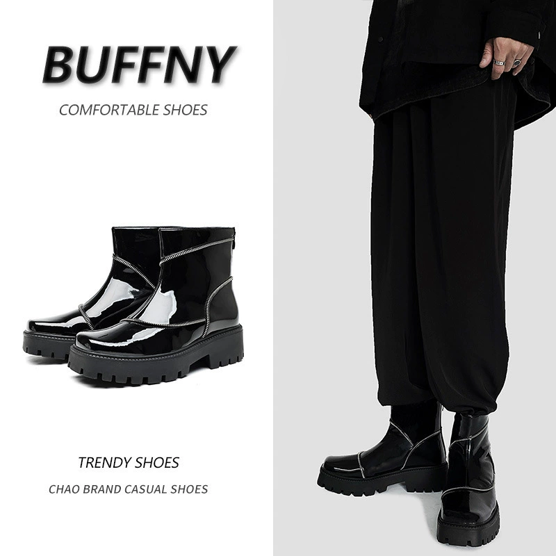 Ботинки Челси на толстой подошве в Корейском стиле с высокой подошвой и боковой молнией Кожаные сапоги в британском стиле Новые зимние модные сапоги