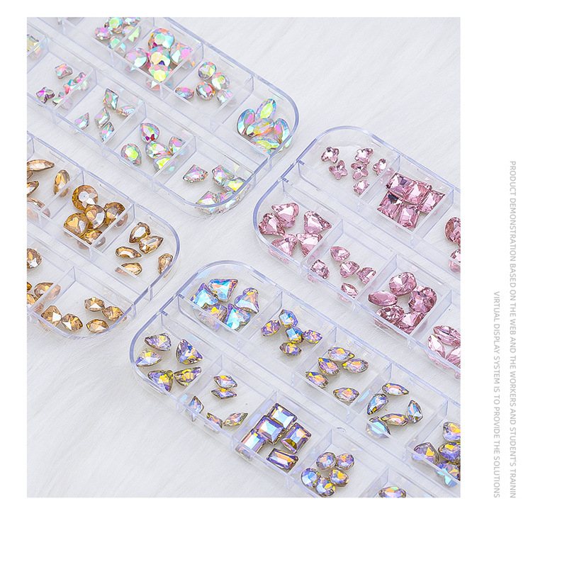 Celebridad de Internet nuevo arte de uñas Joyería de diamantes en forma especial punta inferior color blanco AB champán oro mezclado K9 arte de uñas diamante joyería de uñas