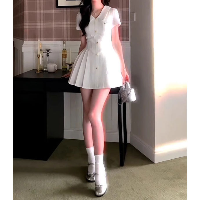 韓国カレッジスタイルの甘いシャツとスカート2025夏の新しいガーリースタイルの超見栄えの良い美しいドレス女性用|undefined