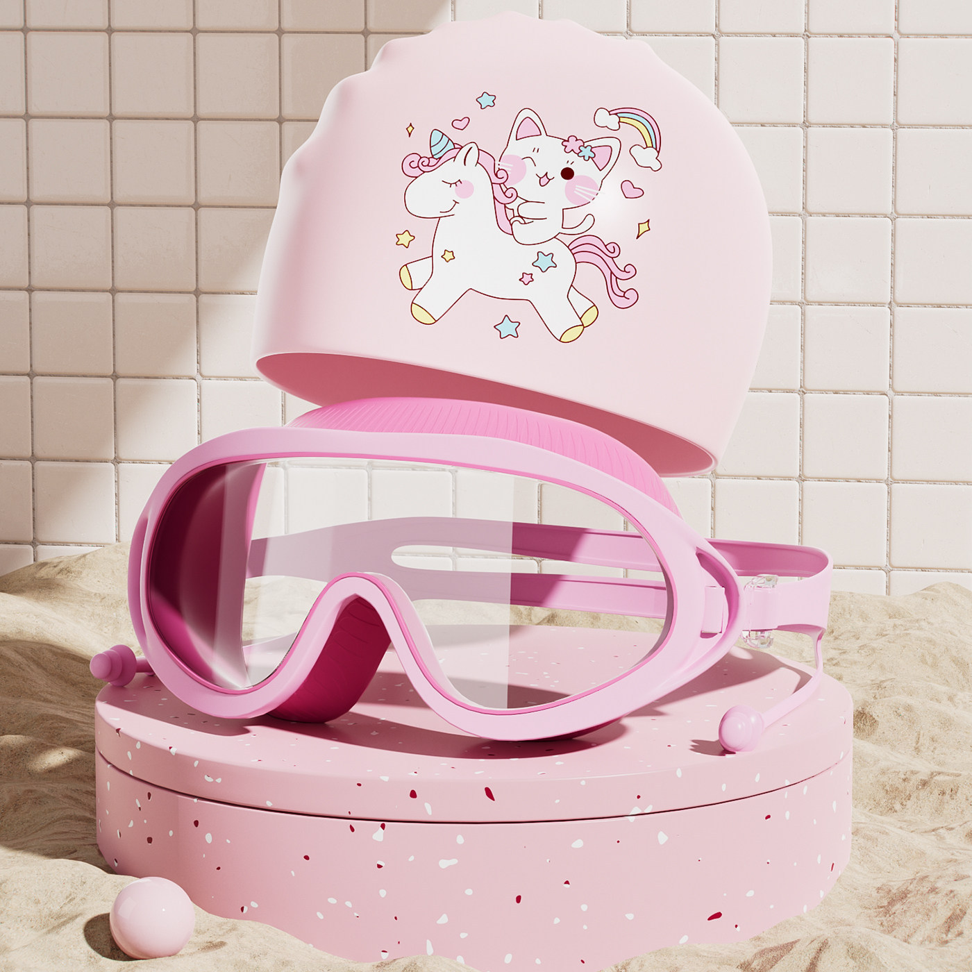 Set de Gafas de Natación de Marco Grande con Gorro para Niños PC Antivaho e Impermeable image 11