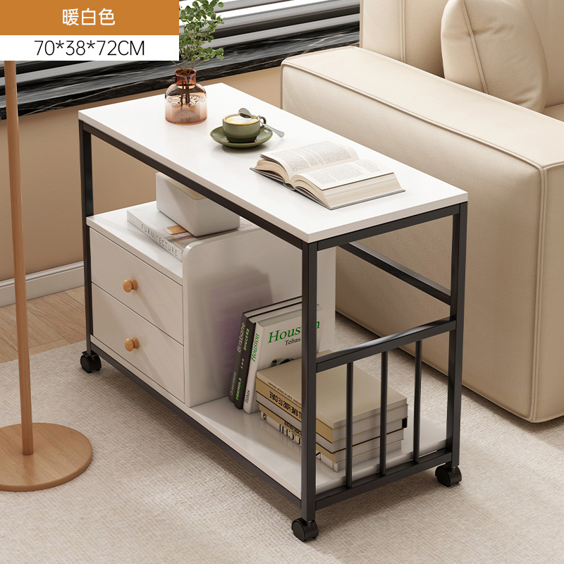 Mesa de té pequeña mesa de estante sofá gabinete lateral móvil mesa de té lateral gabinete estrecho balcón mesa de té ocio