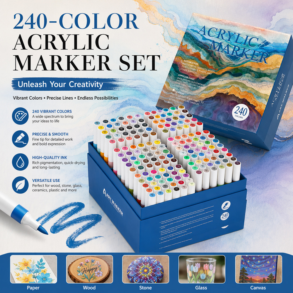 Cross-border bestseller: 240-color marker pen storage box set, multi-material graffiti high-color rendering acrylic marker pen oil-based pen