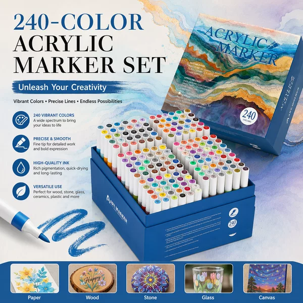Cross-border bestseller: 240-color marker pen storage box set, multi-material graffiti high-color rendering acrylic marker pen oil-based pen