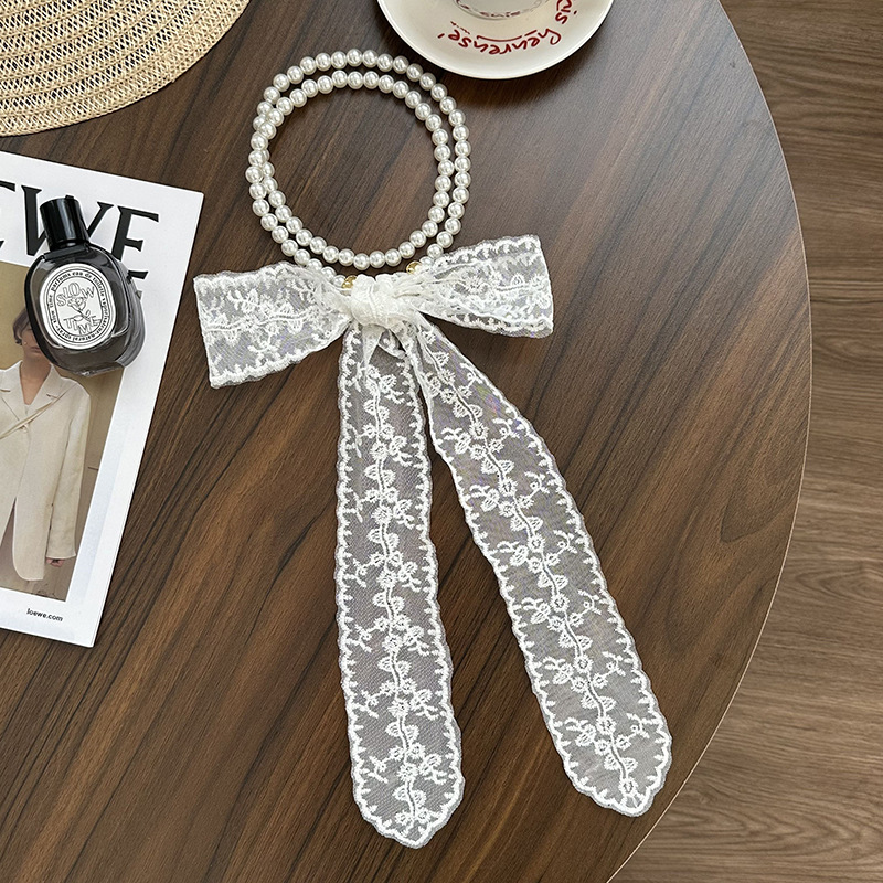 Collar de perlas Nueva bufanda de seda de encaje con cadena de clavícula francesa