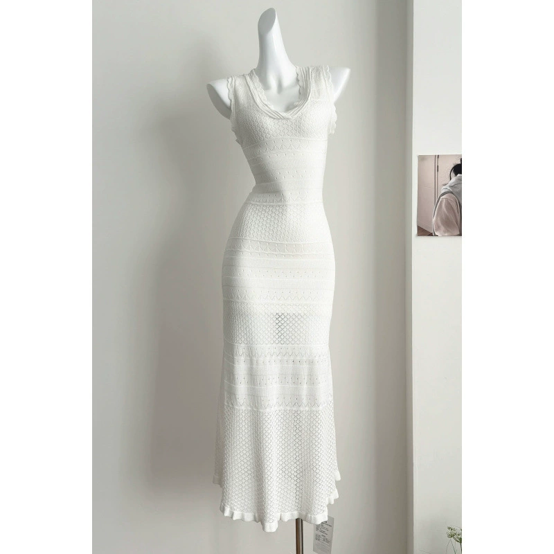 Высококачественное платье-жилет без рукавов во французском стиле, стиль отпуска Chanel, облегающее трикотажное платье из ледяного шелка для похудения.