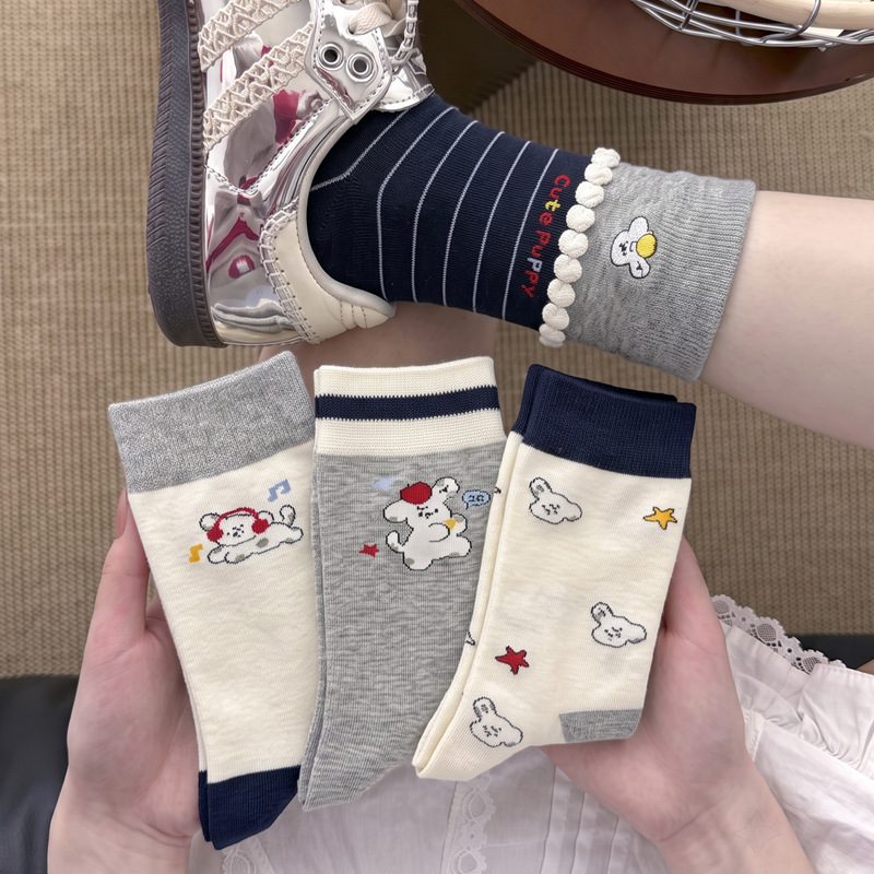 Unique and creative cute socks for women, mid-calf socks, seamless cartoon puppy long socks, spring and autumn style, trendy ins socks, sweat-absorbent Unique and creative cute socks for women, mid-calf socks, seamless cartoon puppy long socks, spring and autumn style, trendy ins socks, sweat-absorbent