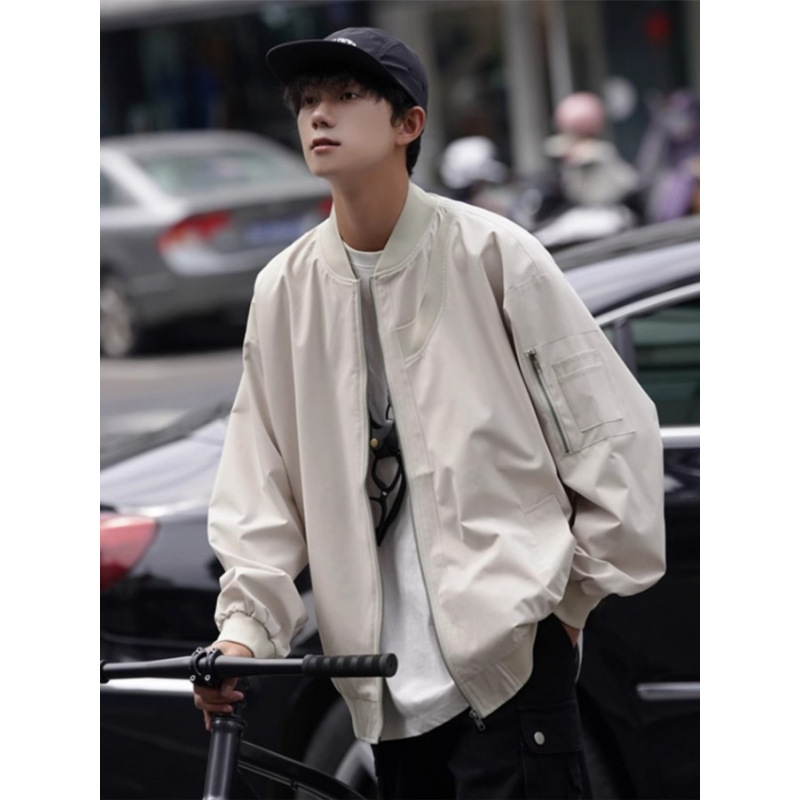 American Style Trendy Brand Men's Casual Jacket All-match Baseball Collar Summer New Style Duffian Handsome Loose Zipper Jacket for Boys