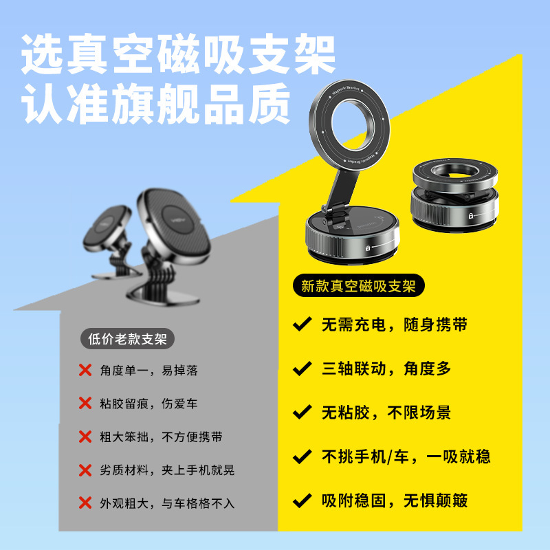 多功能真空吸附磁吸车载手机支架360度汽车导航中控台防抖通用款|undefined