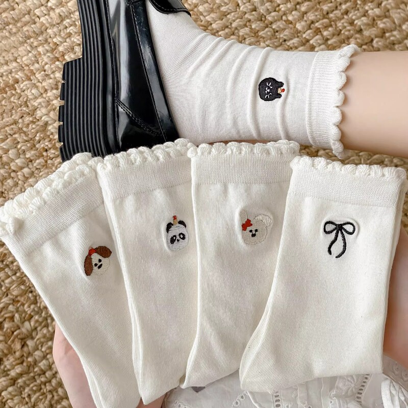 Pure Cotton Socks for Women, White Spring and Autumn Style, Mid-Calf Socks, Suitable for Pairing with Small Leather Shoes, Junior High School Students' Trendy Lace Ruffle Socks, Long Socks Pure Cotton Socks for Women, White Spring and Autumn Style, Mid-Calf Socks, Suitable for Pairing with Small Leather Shoes, Junior High School Students' Trendy Lace Ruffle Socks, Long Socks