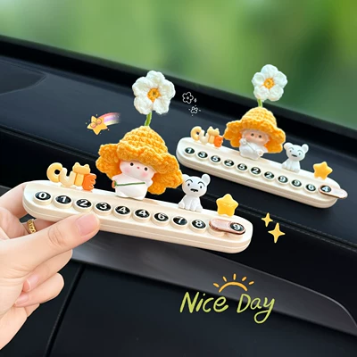Cute Zodiac Animal Figurine Car Temporary Parking Phone Number Plate Car Moving License Plate Car Interior Decoration Ornament