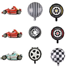 新しい18インチの円形の方眼の縞のアルミニウム膜の風船の異性のレーシングタイヤのテーマのパーティーの風船の卸売り