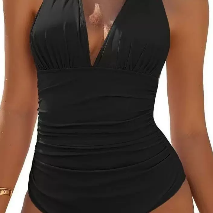 2025跨境亚马逊连体泳衣挂脖系带露背欧美外贸泳装女批发连体式