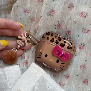 Personalized Cartoon Leopard Print Kt Cat Apple Airpods1/2 Bluetooth Headset Pro Protective Cover 3/4 Suitable for Pendant Women