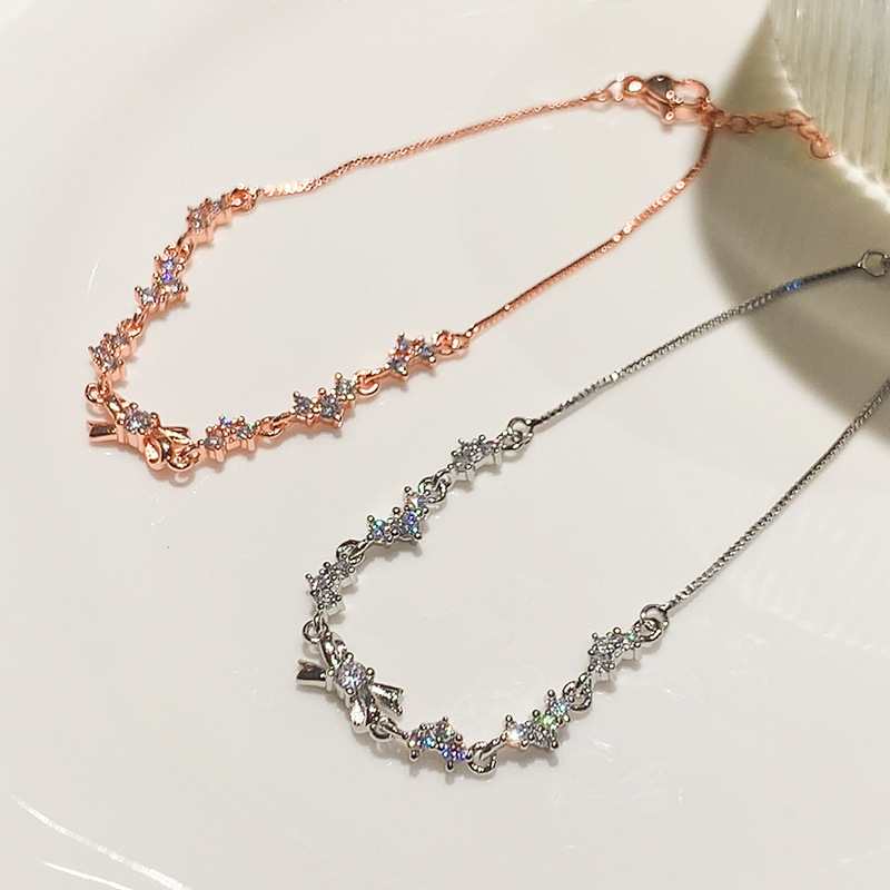 Bow small diamond bracelet female summer light luxury niche exquisite high sense girlfriends simple bracelet 2023 New