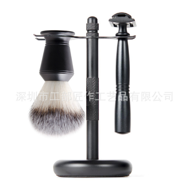Men's Black 3-Piece Safety Razor Manual Shaving Set Nylon Shaving Brush All-Metal Razor Men's Black 3-Piece Safety Razor Manual Shaving Set Nylon Shaving Brush All-Metal Razor