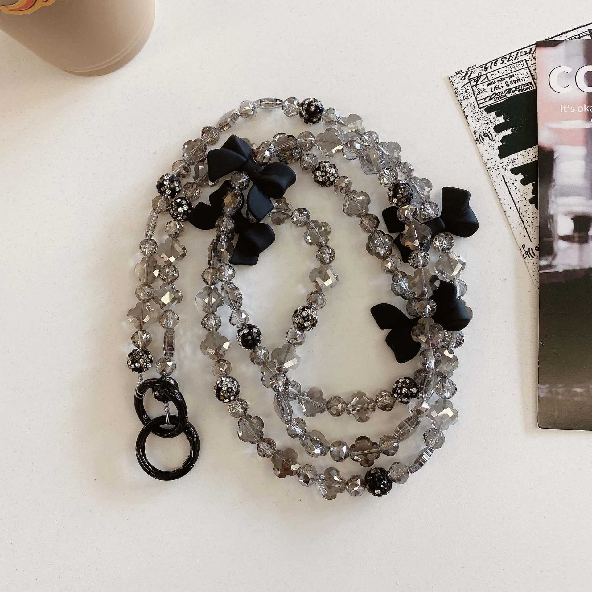 Mujeres de alta calidad hechas a mano colgante de teléfono móvil pulsera de arco negro de moda colgante larga colgante