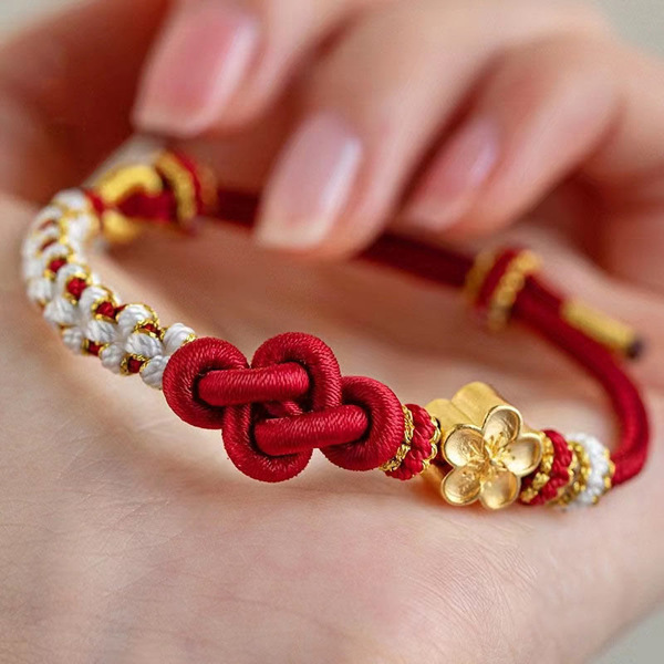 Woven red rope bracelet handmade