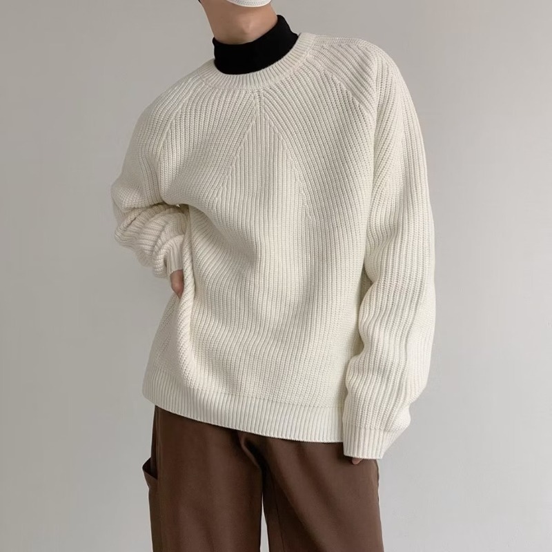 Korean-style Sweater Men's Autumn and Winter Loose Solid Color Crewneck Knitted Base Shirt All-match Trendy Casual Outer Wear Top