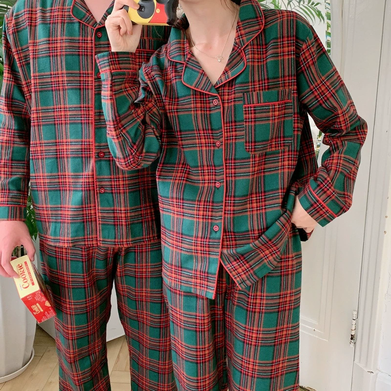 2022 осень и зима Южная Корея пара Рождественская шлифовальная домашняя одежда в клетку повседневная мужская и женская одежда с пижамным костюмом с длинными рукавами