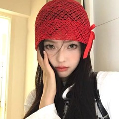 個性的なデザインの透かし彫りリボン付きパイル帽、女性用薄手の包頭レース帽子、ミレニアル系のホットガール向け防寒帽子、ミレニアルスタイル