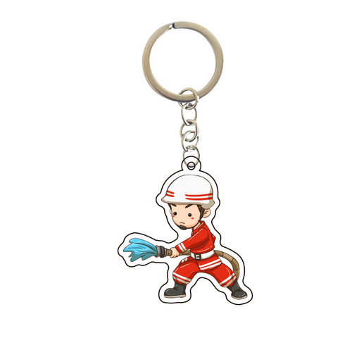 Cartoon police acrylic keychain firefighter traffic police keychain double-sided pendant promotional gift bag pendant