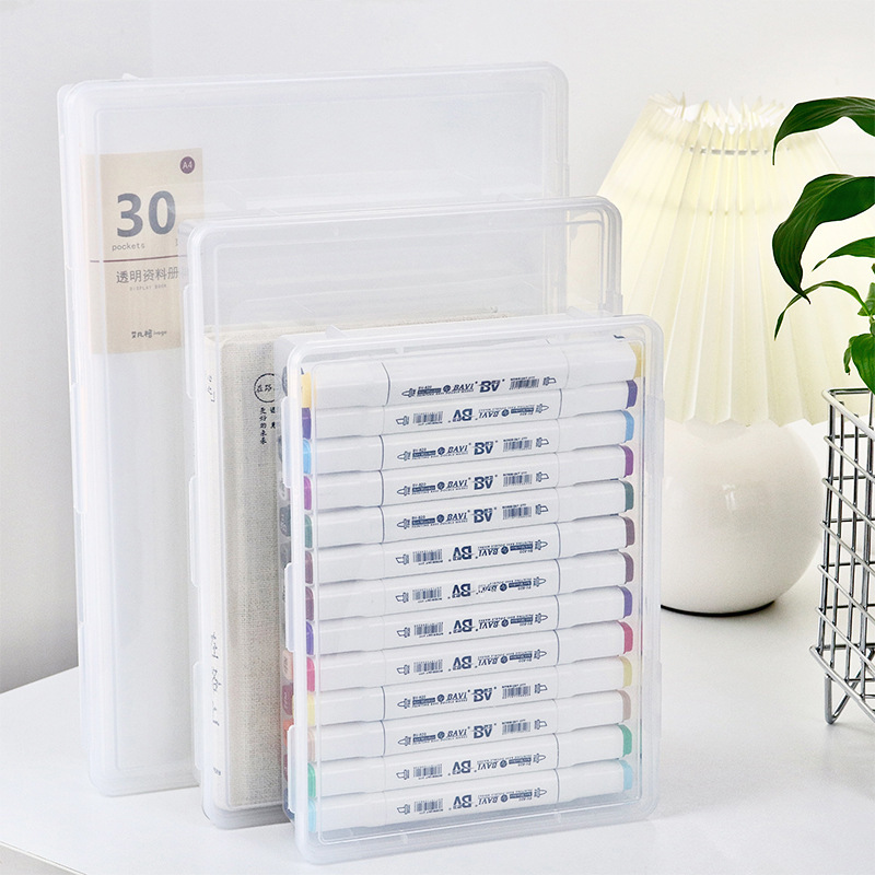 Caja de almacenamiento de certificado transparente de fábrica Certificado de hogar cuadrado marcador de plástico lápiz escritorio caja de almacenamiento de gran capacidad