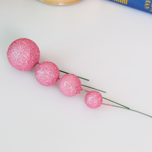 New Christmas red fruit colored glitter foam balls for baking birthday cake decoration floral props plug-in balls