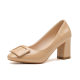Square-toe chunky heel high-heeled shoes plus size enlarged patent leather Mary Jane women's single-layer shoes for commuting all-match square buckle fashion