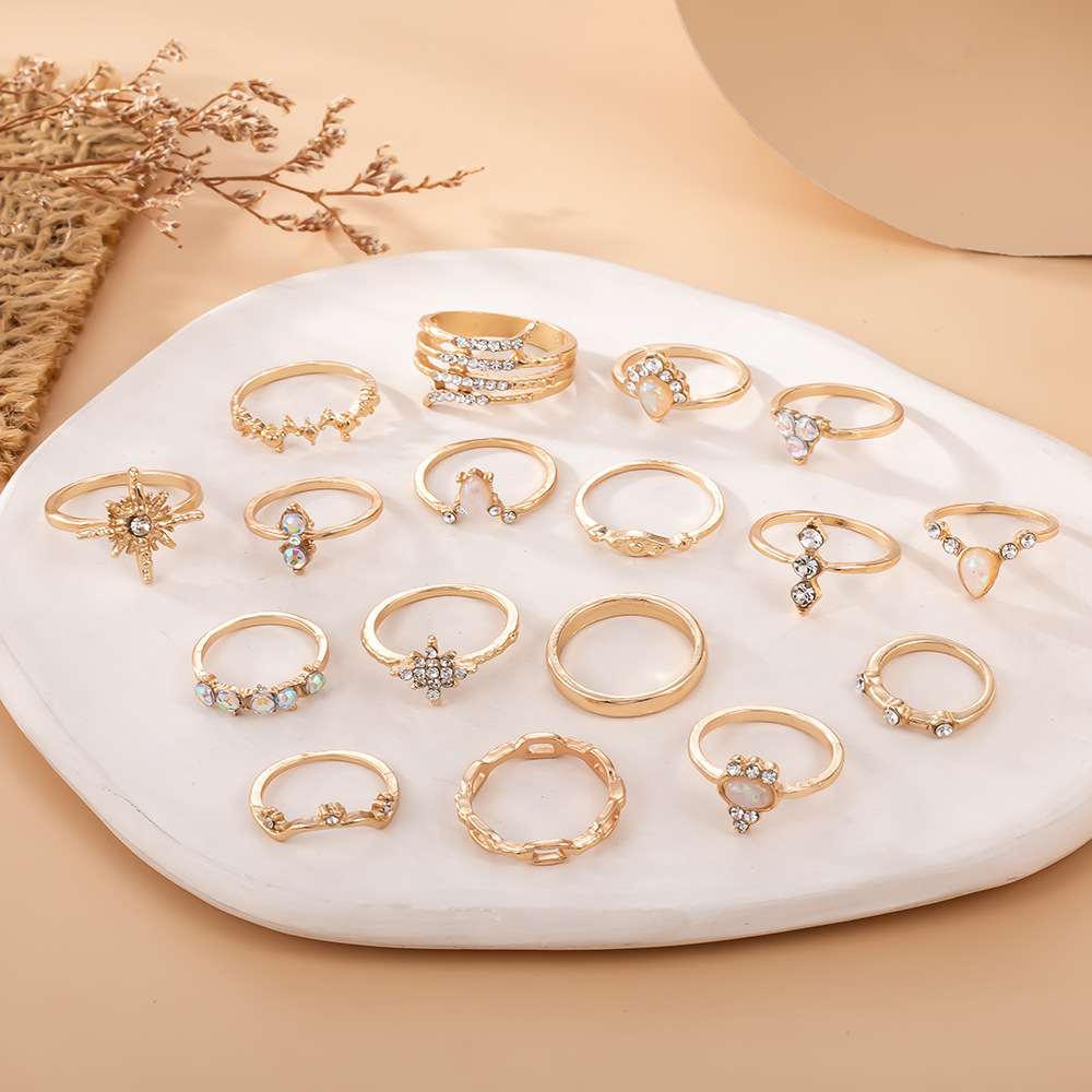 17-piece Bohemian Style Ring Set With Diamond Inlay For Women_voghion.com
