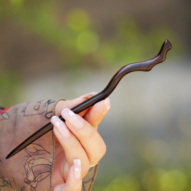 天枝黑檀木发簪古风高级感中式简约现代木簪盘发头饰檀木发钗簪子