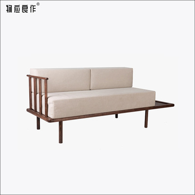 实木双人布艺沙发北欧黑胡桃现代简约客厅小户型贵妃榻可拆洗促销|ms