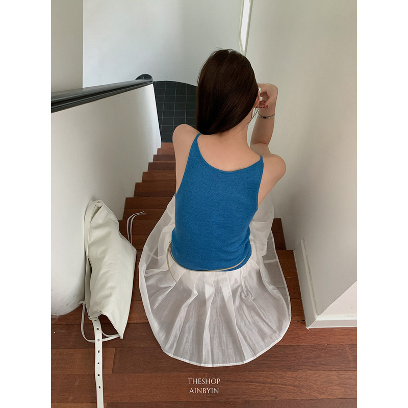 Eun Ou Inbyin Korean Knitted Camisole Women's Outer Wear Spring Niche Sleeveless Slim-fit Short Top for Women