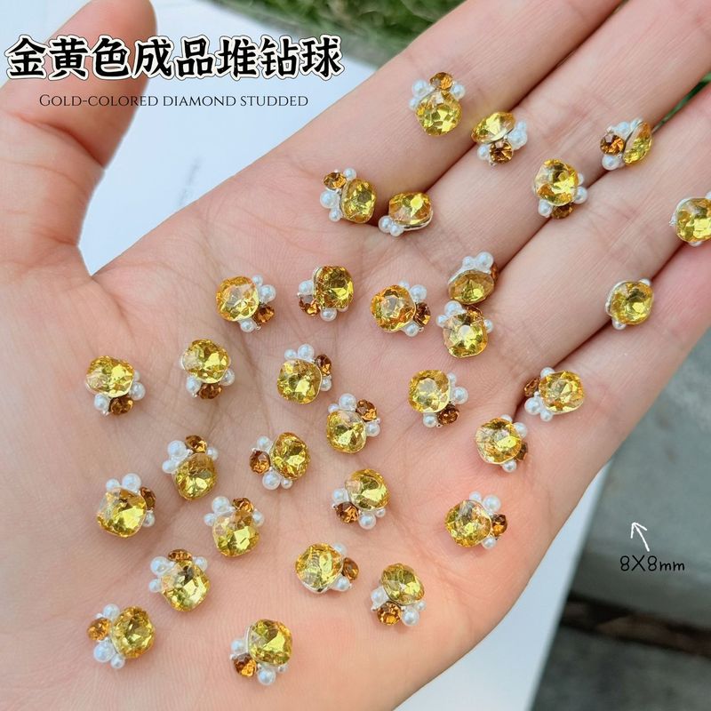 金色堆钻球美甲饰品秋冬成品堆堆钻高品肥方八角显白美甲钻指甲钻|undefined