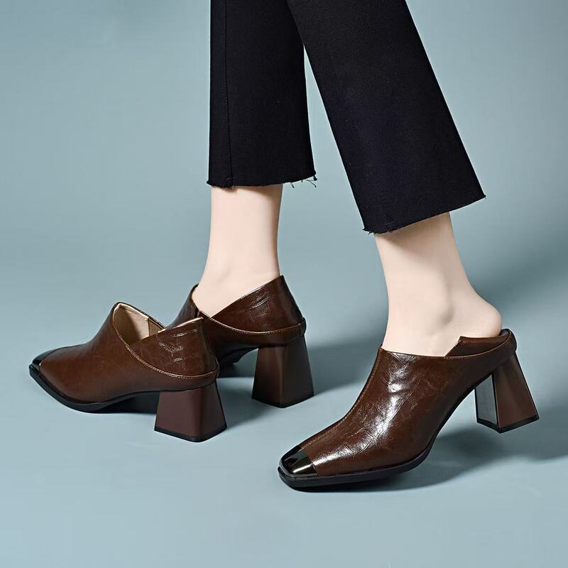 Genuine Leather French Style Elegant Square Head Metal Heel Shoes Women's Spring and Autumn 2025 New Deep Mouth Chunky Heel Soft Leather Single-layer Shoes Genuine Leather French Style Elegant Square Head Metal Heel Shoes Women's Spring and Autumn 2025 New Deep Mouth Chunky Heel Soft Leather Single-layer Shoes