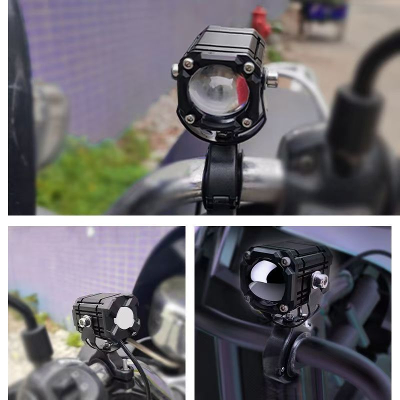 Motocicleta con interruptor pequeño cañón de acero tricolor lámpara de proyección lámpara de trabajo externa super brillante para vehículo eléctrico lámpara de modificación de ojo de diablo