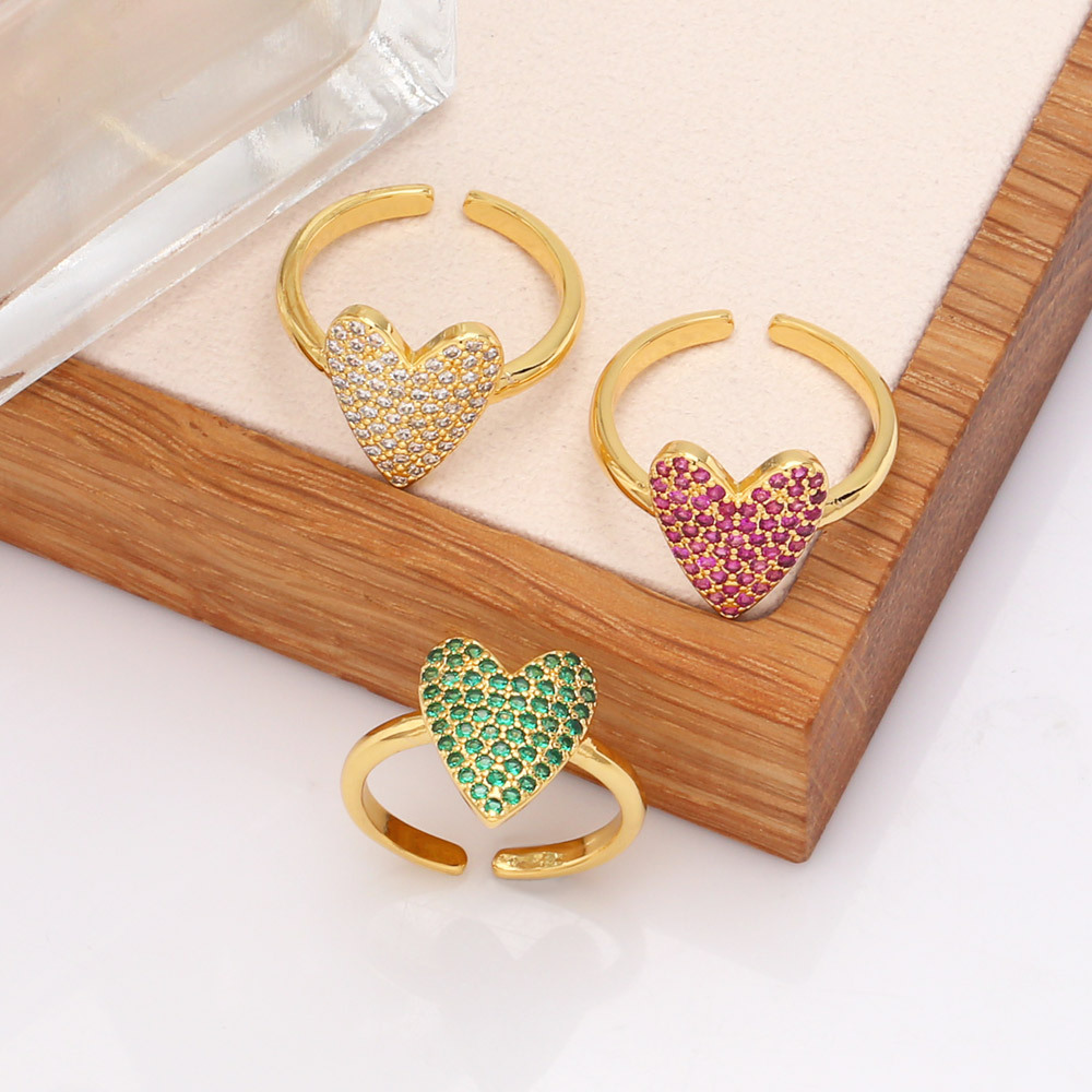 Fashion Heart Shape Copper Open Ring Plating Inlay Zircon Copper Rings