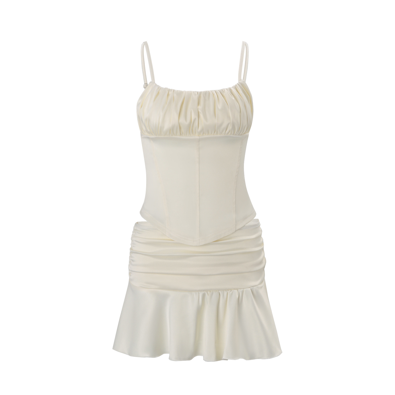 Europe, America 2026 Spring Women's Clothing New French Sexy Temperament Suspender Halter Vest Ruffle Edge Fishtail Skirt Set_ecoleips.com