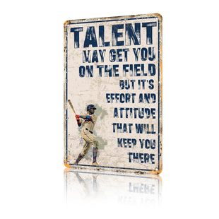 Vintage Baseball Theme Tin Painting-Effort and Attitude Classic Inspirational Slogan Sports Decorative Cards