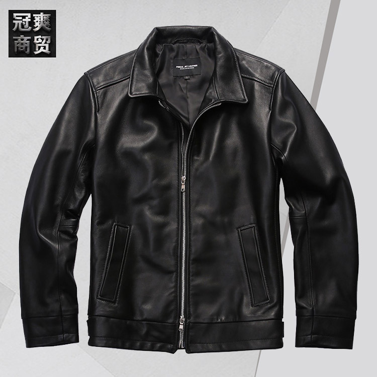 Japanese Men's Top Layer Sheepskin Jacket Lapel Business Casual Spring And Autumn Middle-aged Genuine Leather Jacket H30