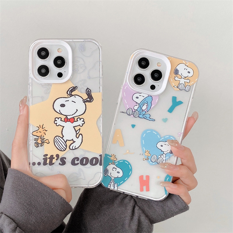 Cartoon Snoopy Mobile Phone Case for Apple 15Pro iphone14pro Transparent Three-in-One 13Pro Drop-Resistant