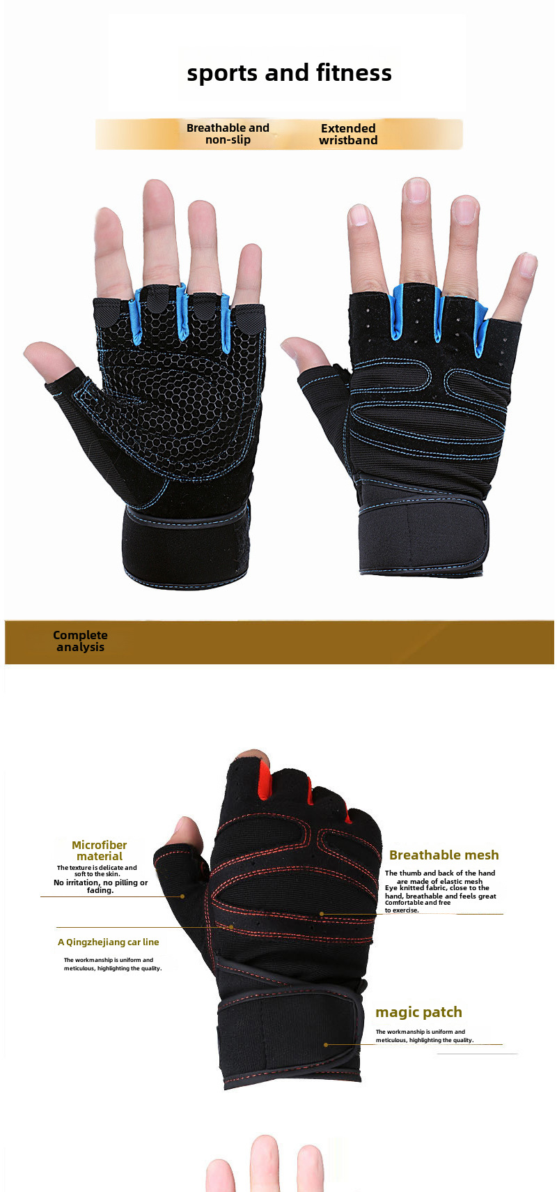 Half finger gloves a generation of wear-resistant breathable wrist gloves men's and women's sports gym non-slip riding dumbbell_maomaolike.com