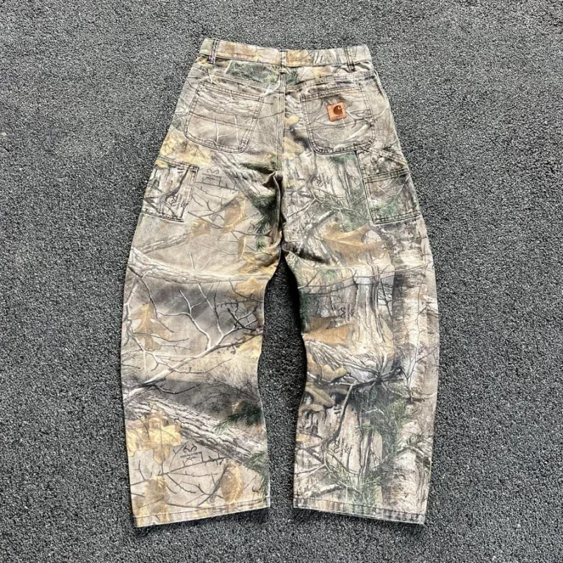 European and American Fashion Brand VK Explosive Printed Jeans Vintage Casual All-match Branch Camouflage Pants Washed Old Work Pants