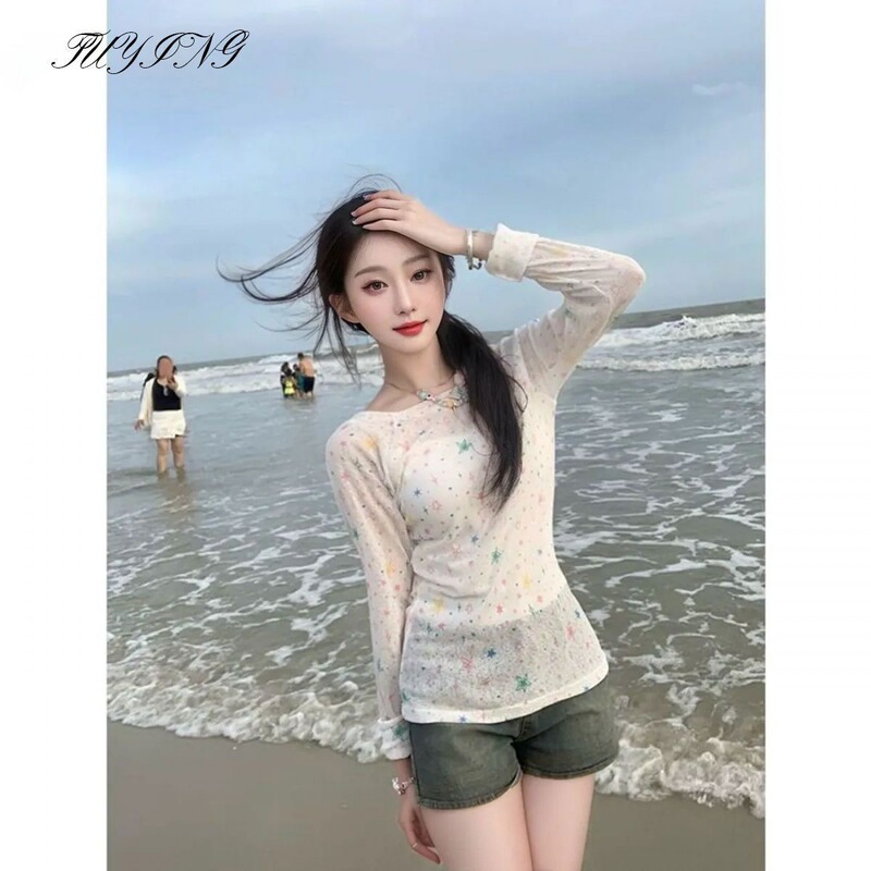 Star Sun Protection Blouse Women's Two-Piece Suit Summer American Sexy Slim Sexy Long-Sleeved T-Shirt Pure Desire Top