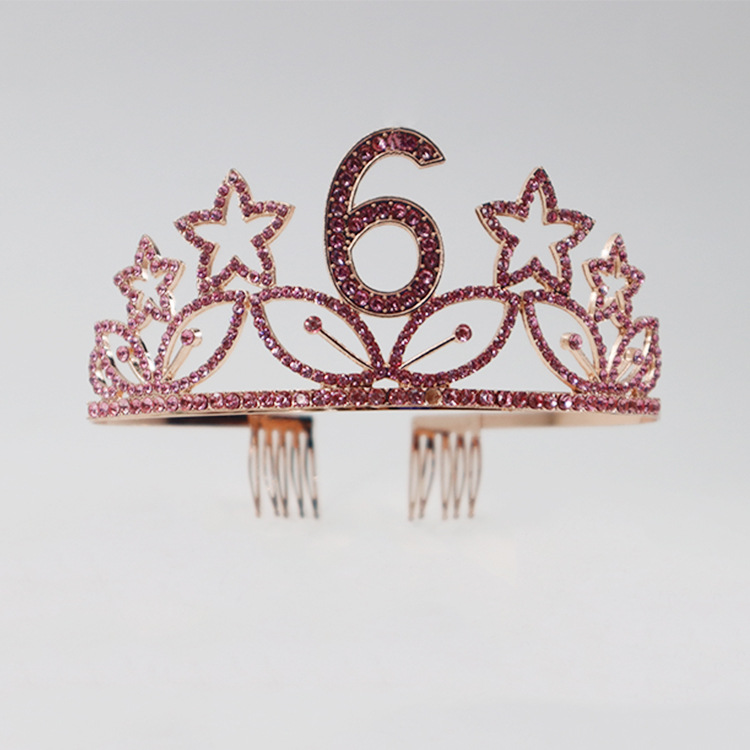 Accesorios para el cabello con corona de metal de alta gama europeos y americanos para cumpleaños y aniversarios, con estrellas de diamantes de colores, corona para fiestas y accesorios de disfraces de películas.